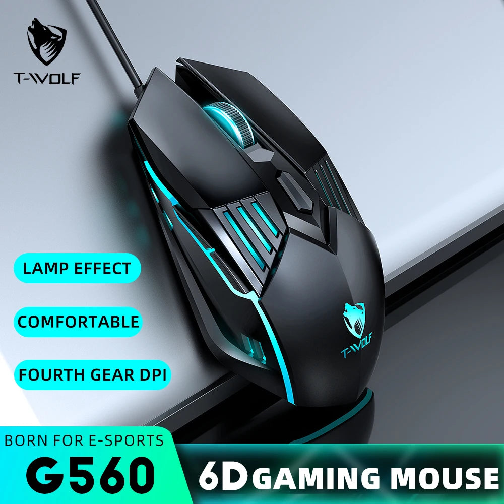 Mouse Gaming -T-wolf G560  – 6 Botones, DPI Ajustable, Luces RGB