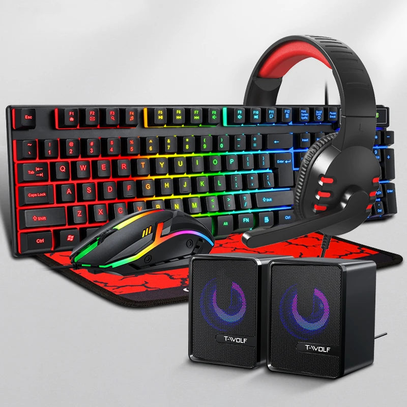 Kit Gaming 5en1 – Teclado + Mouse+Alfombrilla + Auriculares + Parlante RGB